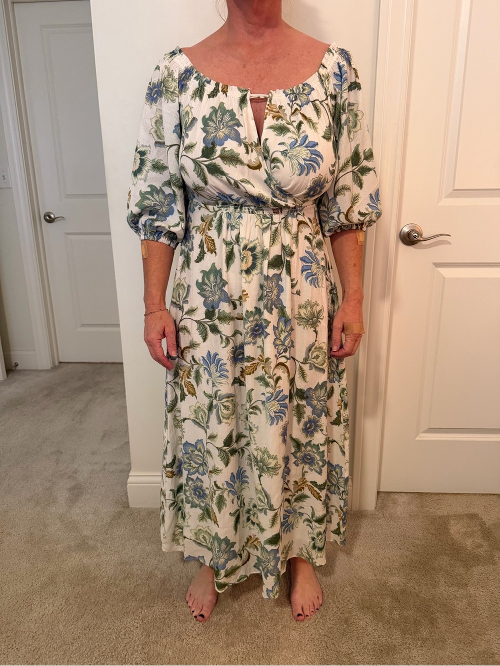 LOFT Cream Maxi Dress with Blue & Green Floral Print